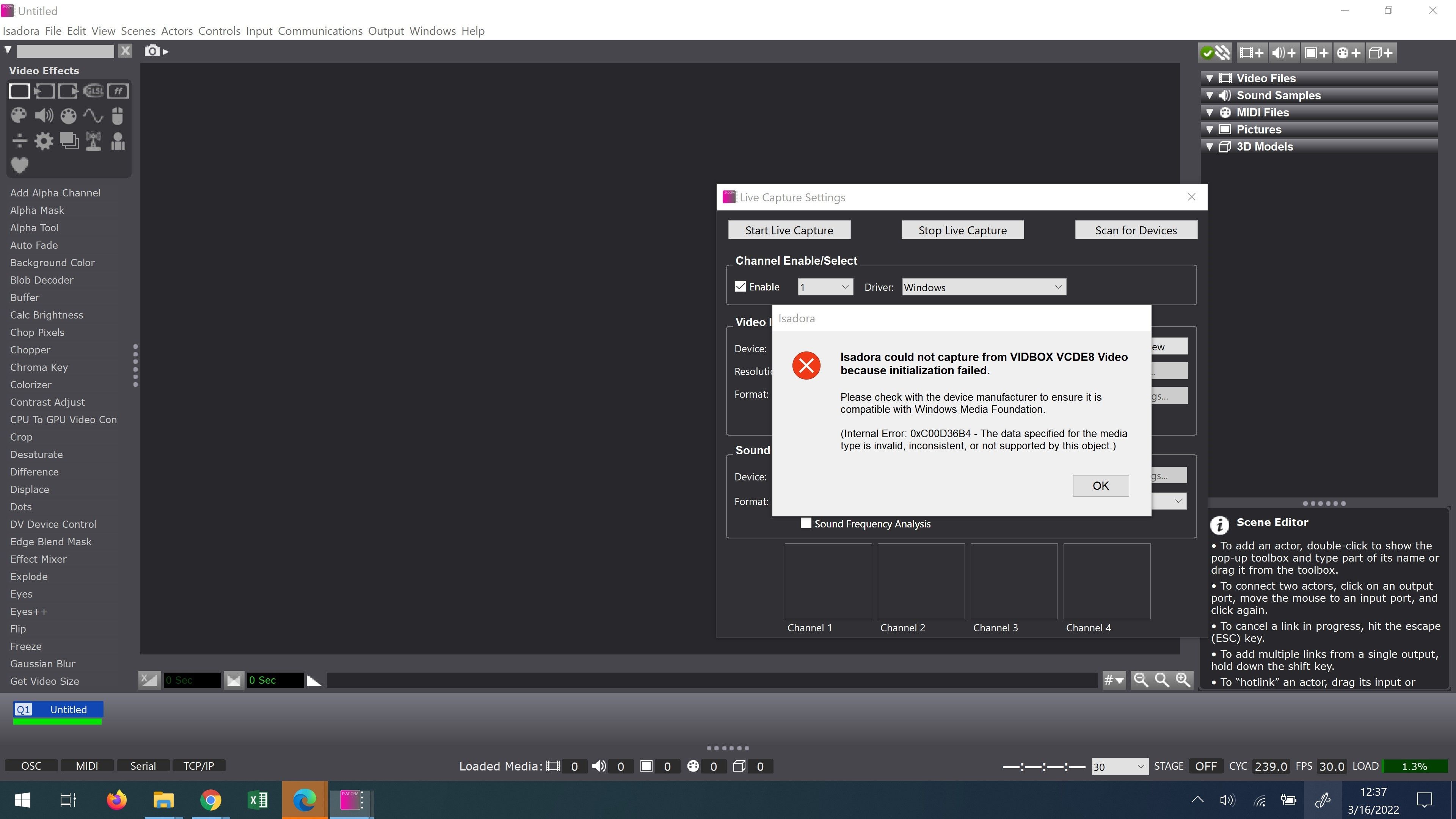 [SOLVED] Live capture initialization failed | TroikaTronix Forum