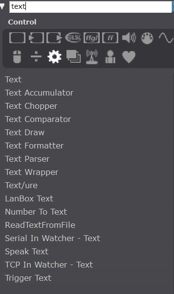 Typing "text" into the search box in the toolbox